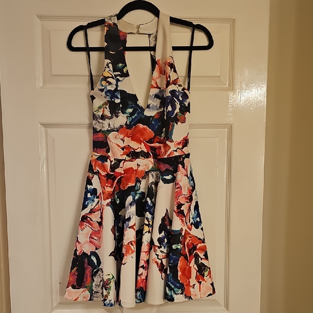 Bebe Blue and White Patterned Dress